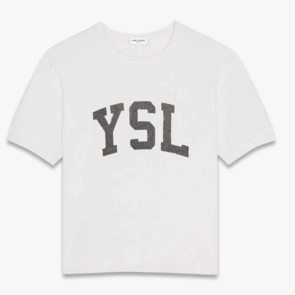 Yves Saint Laurent White Short Sleeve Tee with Black YSL Logo